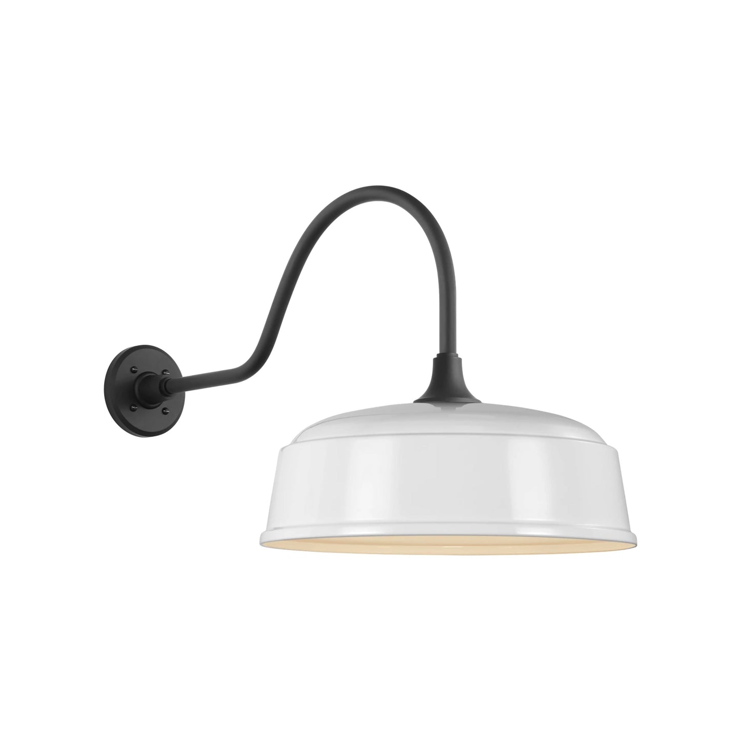 Academy Flynn Barn Outdoor Wall Light in Matte Black (16-Inch White Rockhouse Shade).