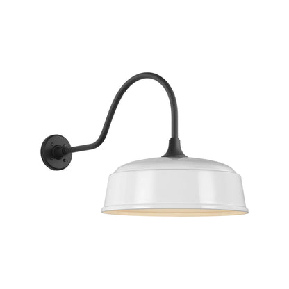 Academy Flynn Barn Outdoor Wall Light in Matte Black (16-Inch White Rockhouse Shade).