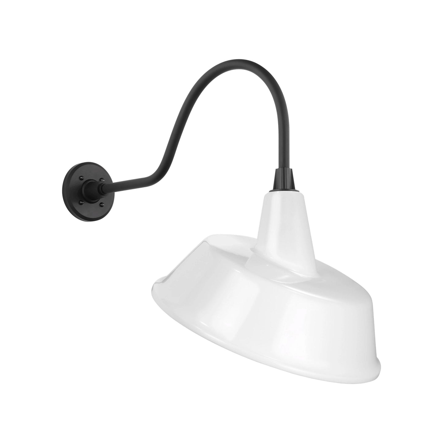 Academy Flynn Barn Outdoor Wall Light in Matte Black (16-Inch White Tilted Bowers Shade).