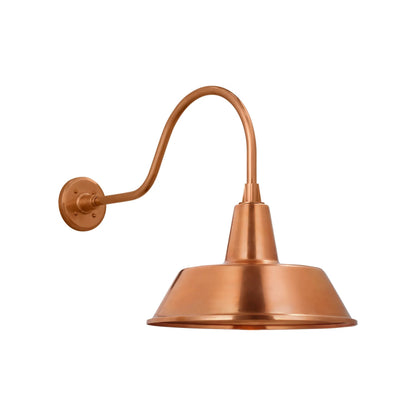 Academy Flynn Barn Outdoor Wall Light in Soft Copper (16-Inch Bowers Shade).