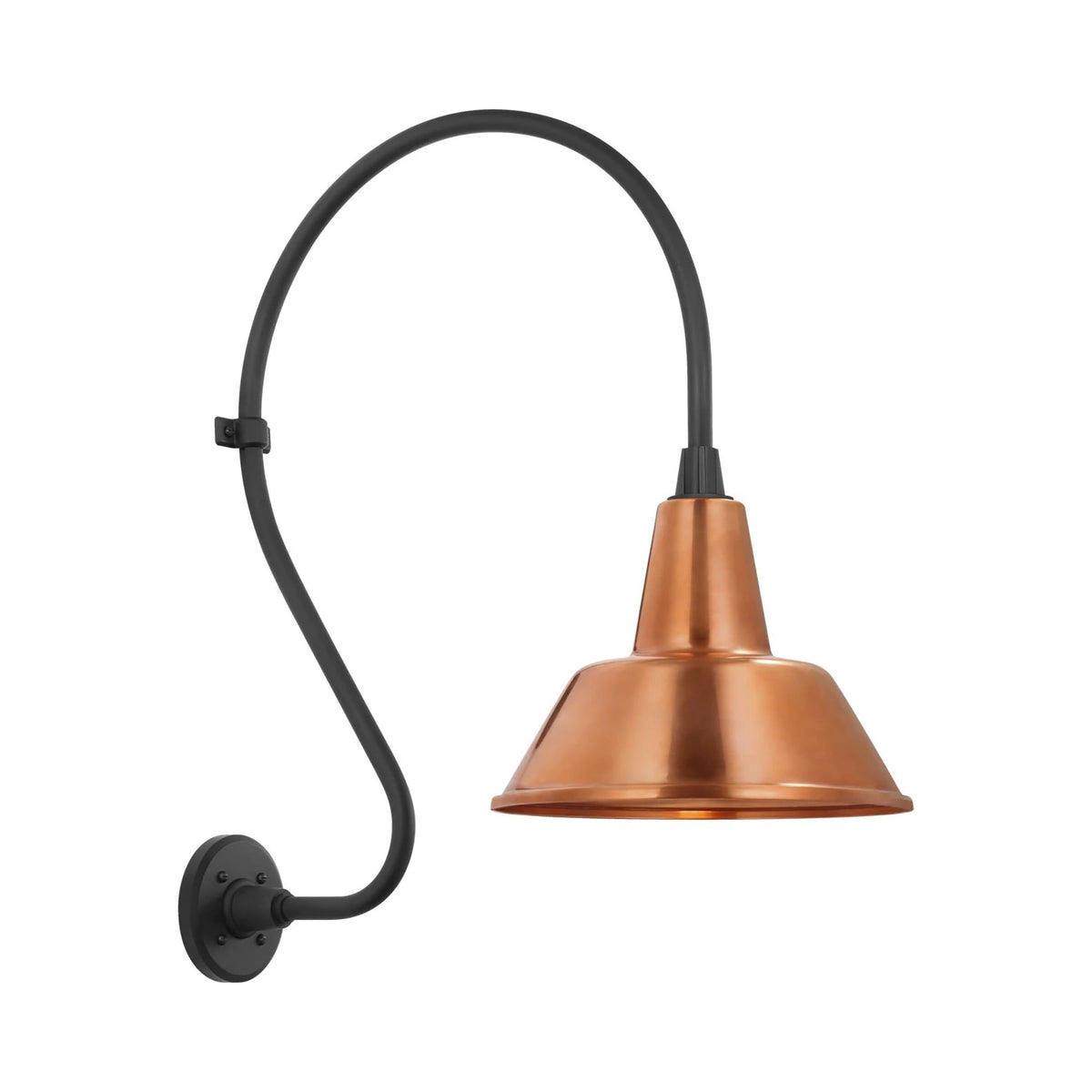 Academy Larrabee Barn Outdoor Wall Light in Matte Black/12.5-Inch Soft Copper Bowers Shade (24-Inch).