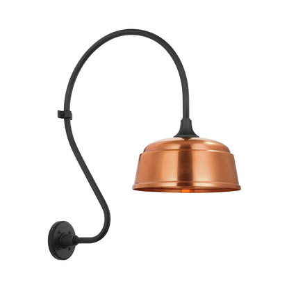 Academy Larrabee Barn Outdoor Wall Light in Matte Black/12.5-Inch Soft Copper Rockhouse Shade (24-Inch).
