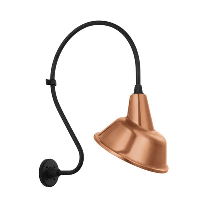 Academy Larrabee Barn Outdoor Wall Light in Matte Black/12.5-Inch Soft Copper Tilted Bowers Shade (24-Inch).