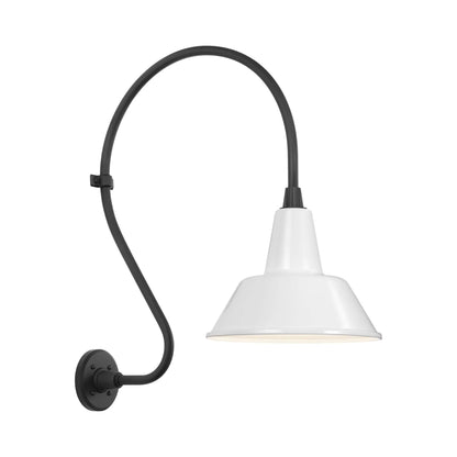 Academy Larrabee Barn Outdoor Wall Light in Matte Black/12.5-Inch White Bowers Shade (24-Inch).