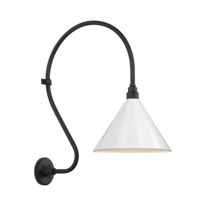Academy Larrabee Barn Outdoor Wall Light in Matte Black/12.5-Inch White Conical Savannah Shade (24-Inch).