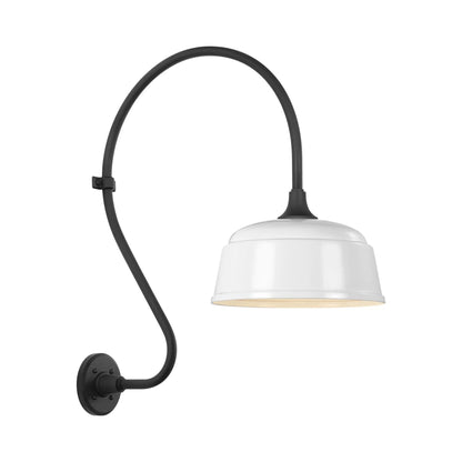 Academy Larrabee Barn Outdoor Wall Light in Matte Black/12.5-Inch White Rockhouse Shade (24-Inch).