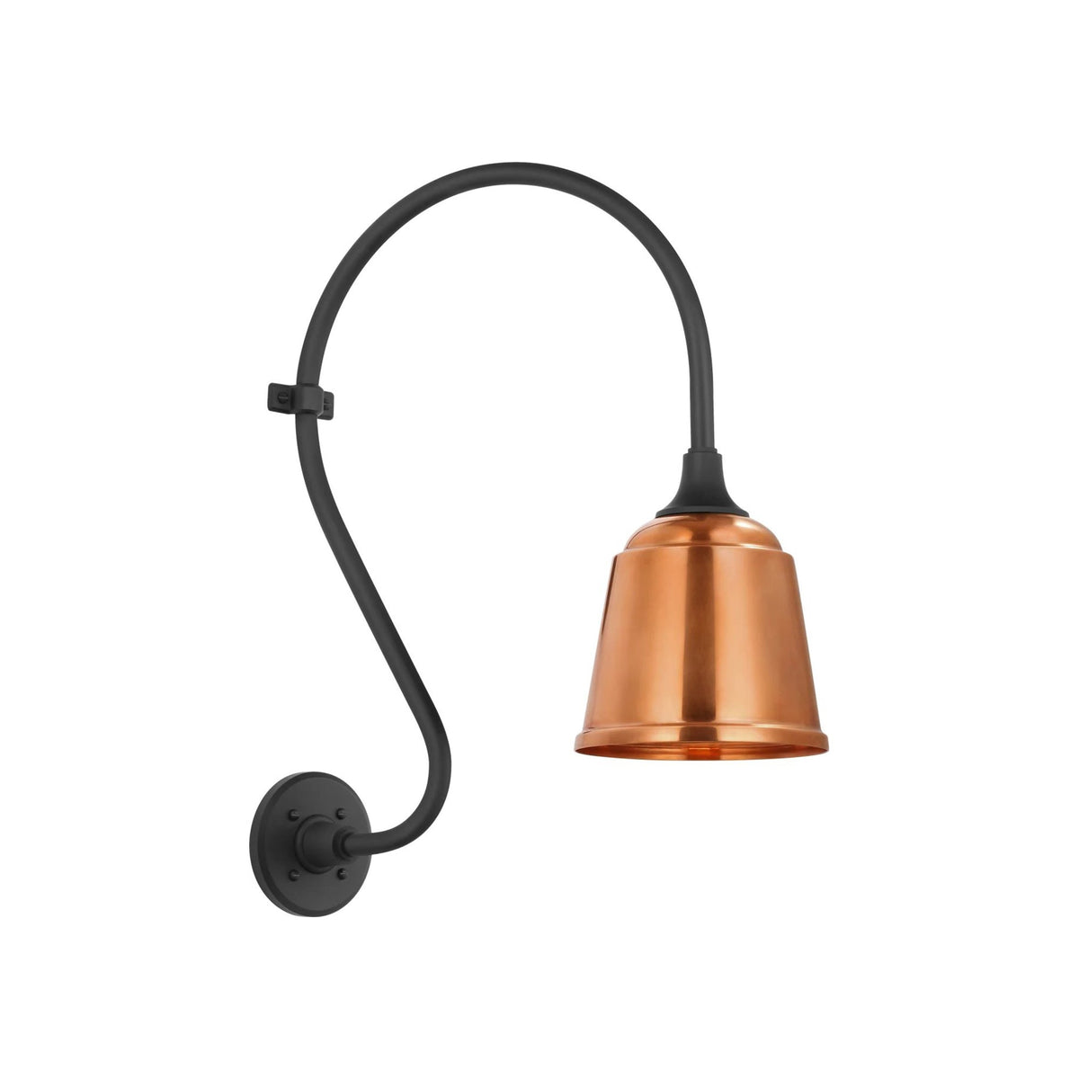 Academy Larrabee Barn Outdoor Wall Light in Matte Black/8-Inch Soft Copper Rockhouse Shade (21-Inch).