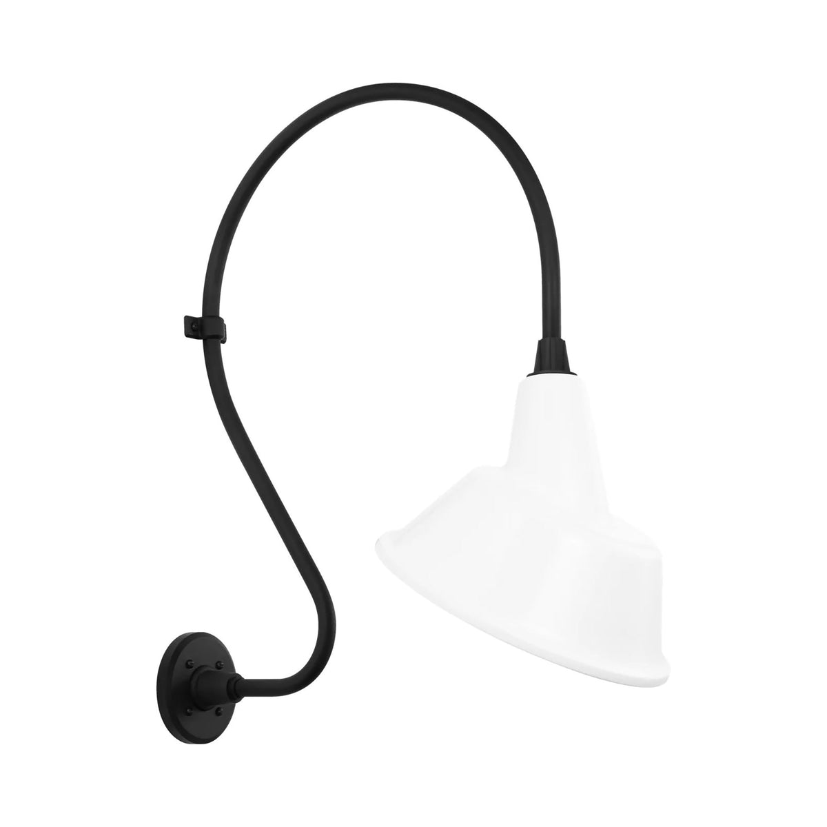 Academy Larrabee Barn Outdoor Wall Light in Matte Black/12.5-Inch White Tilted Bowers Shade (24-Inch).