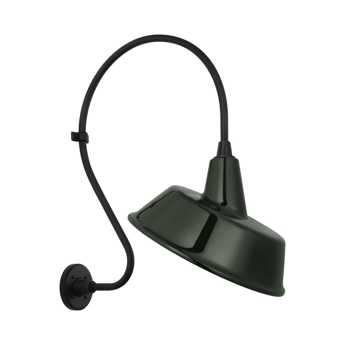 Academy Larrabee Barn Outdoor Wall Light in Matte Black/16-Inch Green Tilted Bowers Shade (24-Inch).