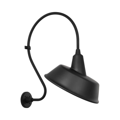 Academy Larrabee Barn Outdoor Wall Light in Matte Black/16-Inch Matte Black Tilted Bowers Shade (24-Inch).