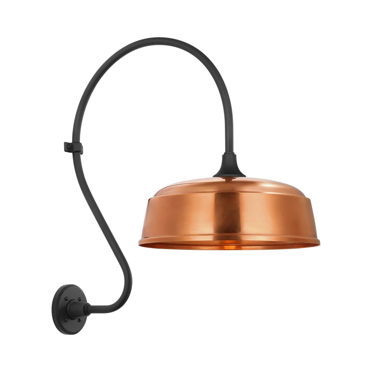 Academy Larrabee Barn Outdoor Wall Light in Matte Black/16-Inch Soft Copper Rockhouse Shade (24-Inch).