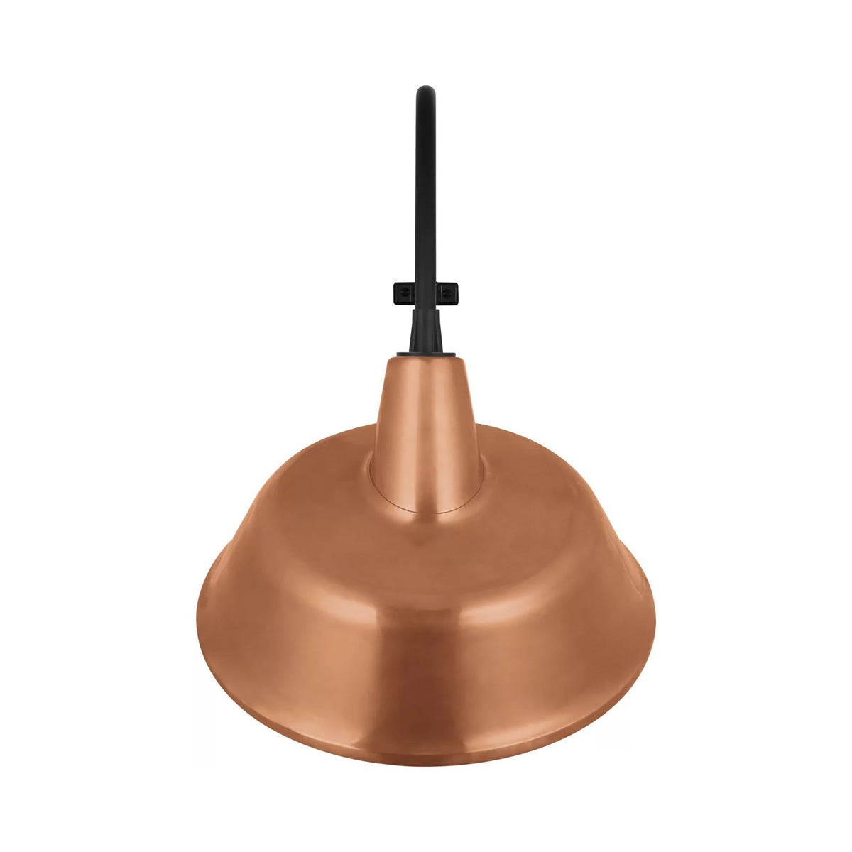 Academy Larrabee Barn Outdoor Wall Light in Matte Black/16-Inch Soft Copper Tilted Bowers Shade (24-Inch).