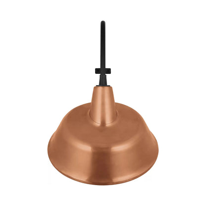 Academy Larrabee Barn Outdoor Wall Light in Matte Black/16-Inch Soft Copper Tilted Bowers Shade (24-Inch).