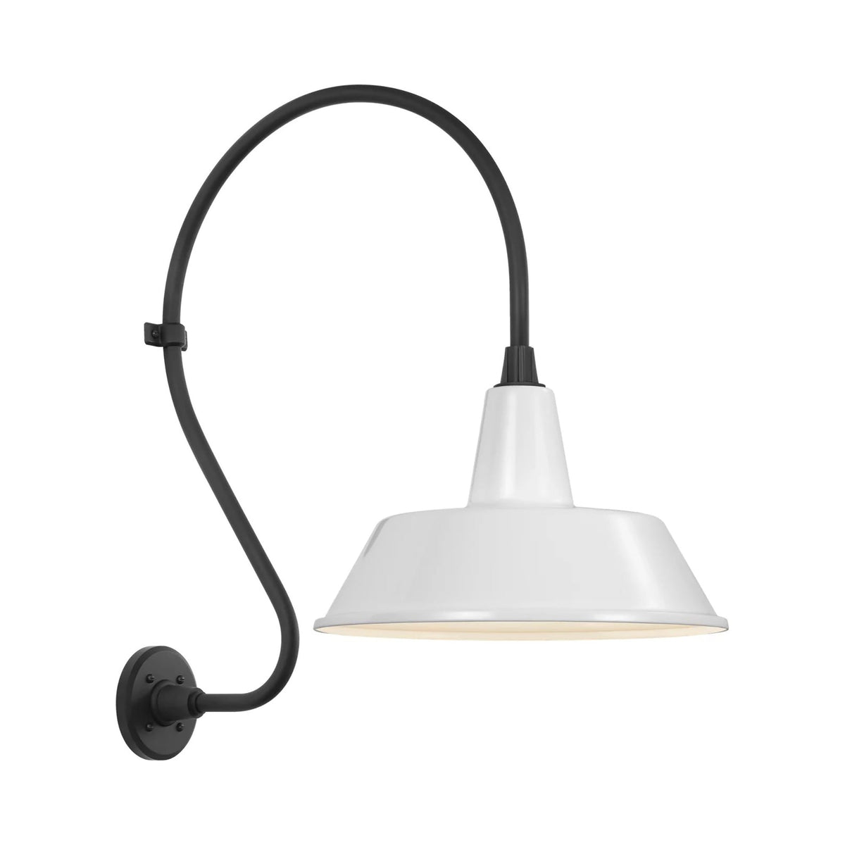 Academy Larrabee Barn Outdoor Wall Light in Matte Black/16-Inch White Bowers Shade (24-Inch).