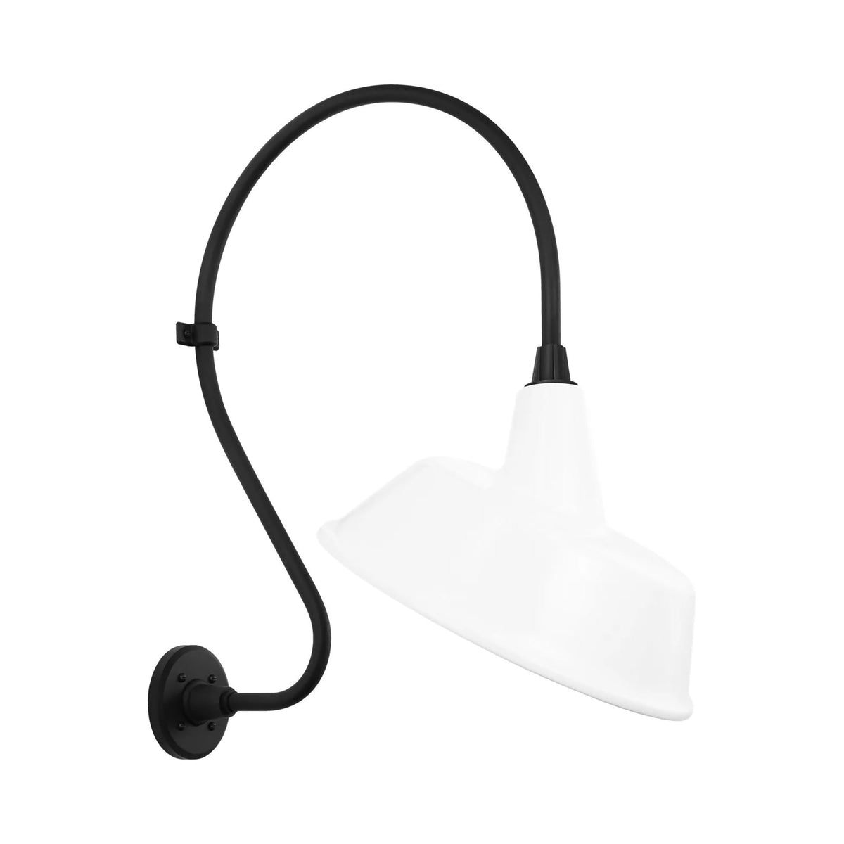 Academy Larrabee Barn Outdoor Wall Light in Matte Black/16-Inch White Tilted Bowers Shade (24-Inch).
