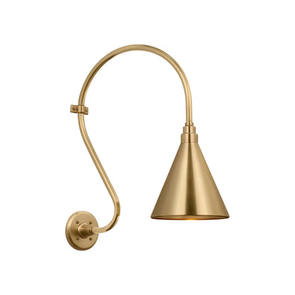 Academy Larrabee Barn Outdoor Wall Light in Hand-Rubbed Antique Brass/9-Inch Hand-Rubbed Antique Brass Conical Savannah Shade (21-Inch).