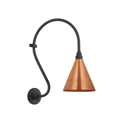 Academy Larrabee Barn Outdoor Wall Light in Matte Black/9-Inch Soft Copper Conical Savannah Shade (21-Inch).
