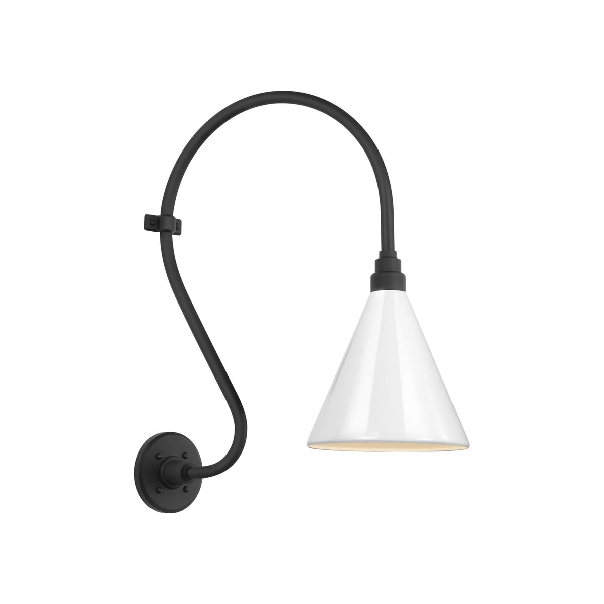 Academy Larrabee Barn Outdoor Wall Light in Matte Black/9-Inch White Conical Savannah Shade (21-Inch).