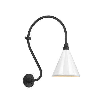 Academy Larrabee Barn Outdoor Wall Light in Matte Black/9-Inch White Conical Savannah Shade (21-Inch).