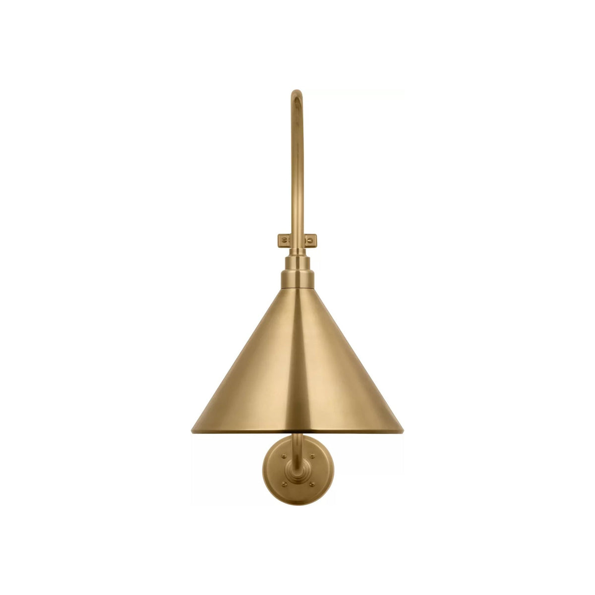 Academy Larrabee Barn Outdoor Wall Light in Hand-Rubbed Antique Brass/12.5-Inch Hand-Rubbed Antique Brass Conical Savannah Shade (21-Inch).