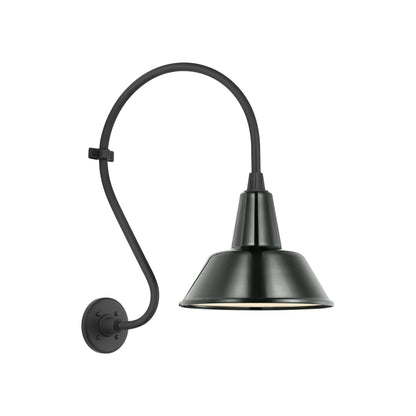 Academy Larrabee Barn Outdoor Wall Light in Matte Black/12.5-Inch Green Bowers Shade (21-Inch).