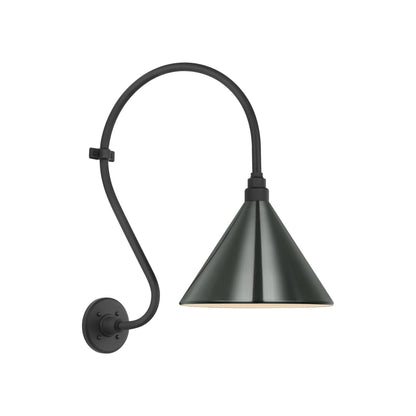 Academy Larrabee Barn Outdoor Wall Light in Matte Black/12.5-Inch Green Conical Savannah Shade (21-Inch).