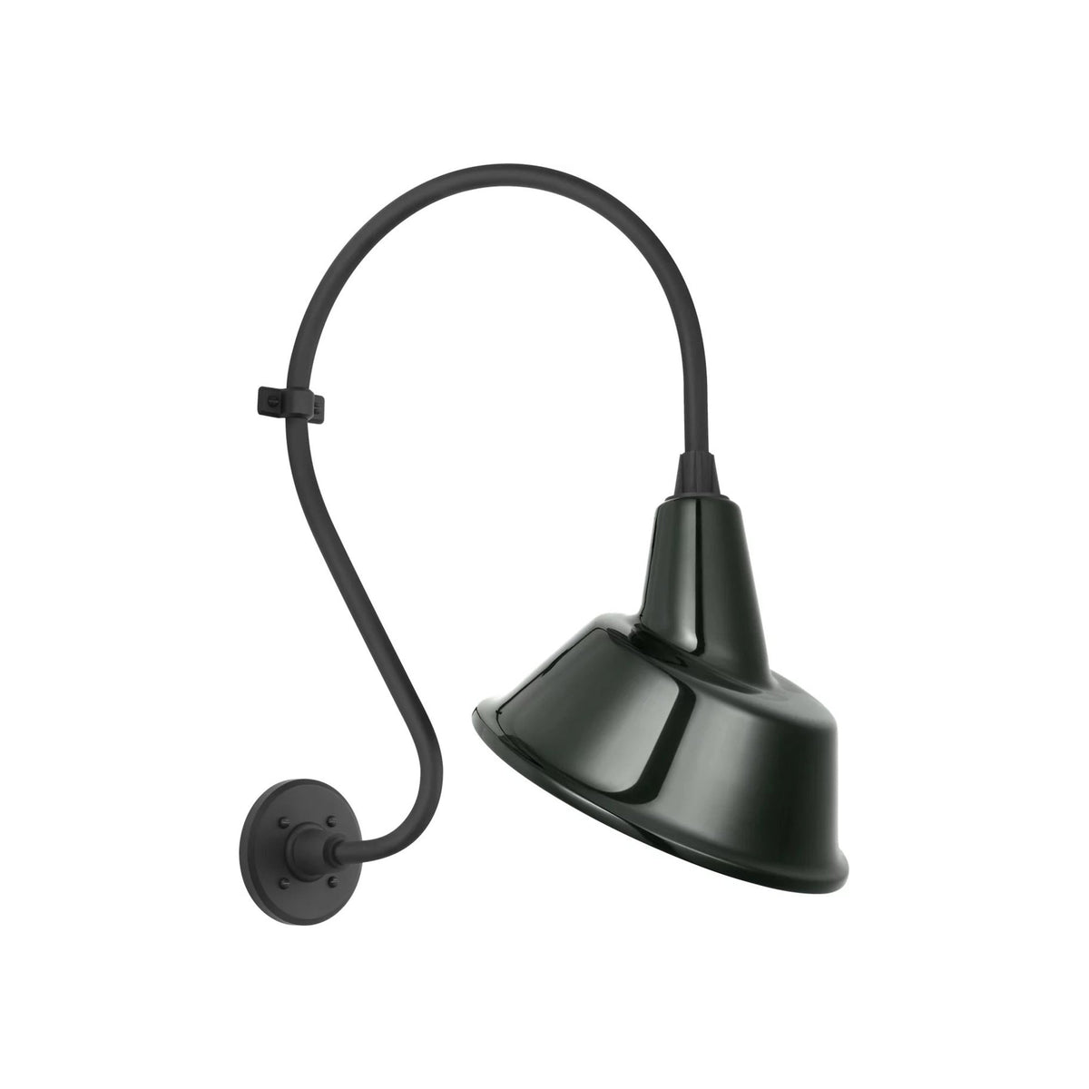 Academy Larrabee Barn Outdoor Wall Light in Matte Black/12.5-Inch Green Tilted Bowers Shade (21-Inch).