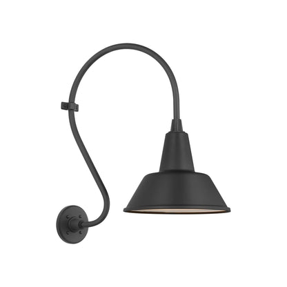 Academy Larrabee Barn Outdoor Wall Light in Matte Black/12.5-Inch Matte Black Bowers Shade (21-Inch).