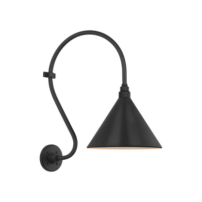Academy Larrabee Barn Outdoor Wall Light in Matte Black/12.5-Inch Matte Black Conical Savannah Shade (21-Inch).