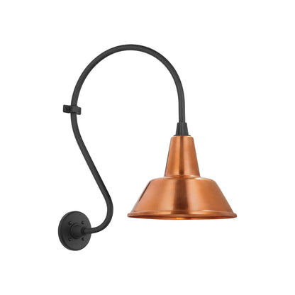 Academy Larrabee Barn Outdoor Wall Light in Matte Black/12.5-Inch Soft Copper Bowers Shade (21-Inch).
