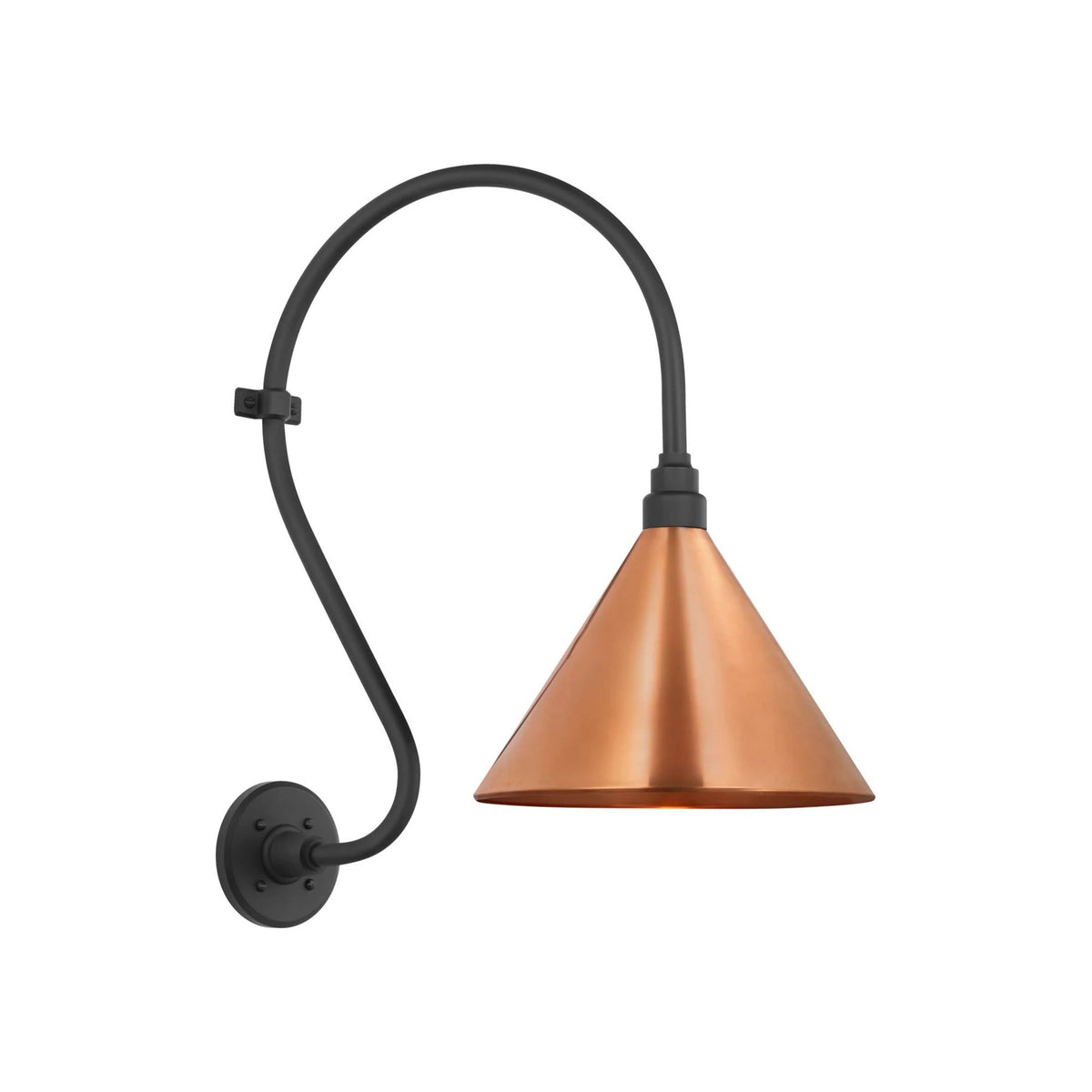 Academy Larrabee Barn Outdoor Wall Light in Matte Black/12.5-Inch Soft Copper Conical Savannah Shade (21-Inch).