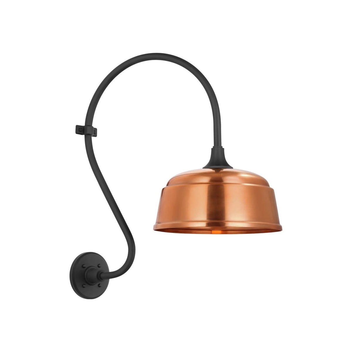 Academy Larrabee Barn Outdoor Wall Light in Matte Black/12.5-Inch Soft Copper Rockhouse Shade (21-Inch).