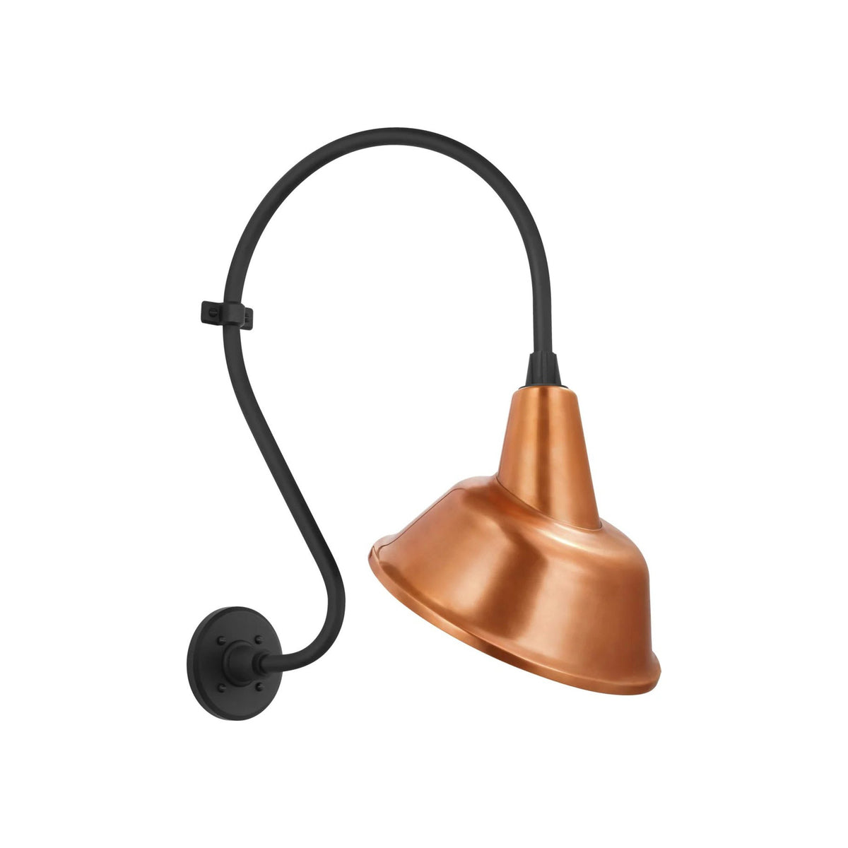 Academy Larrabee Barn Outdoor Wall Light in Matte Black/12.5-Inch Soft Copper Tilted Bowers Shade (21-Inch).