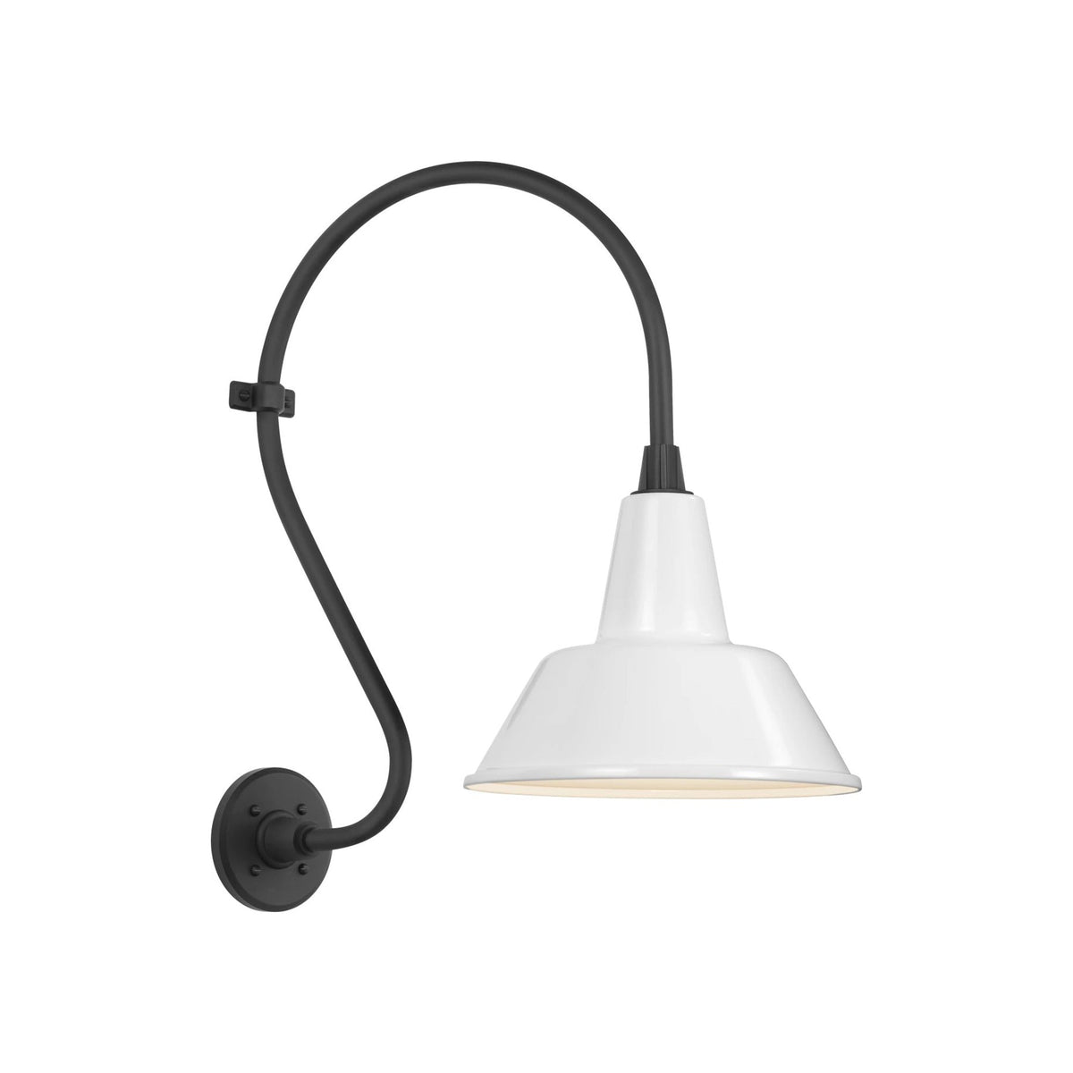 Academy Larrabee Barn Outdoor Wall Light in Matte Black/12.5-Inch White Bowers Shade (21-Inch).