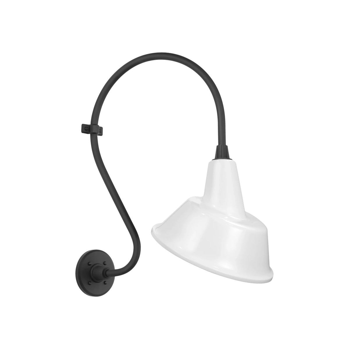 Academy Larrabee Barn Outdoor Wall Light in Matte Black/12.5-Inch White Tilted Bowers Shade (21-Inch).