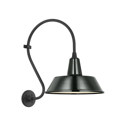Academy Larrabee Barn Outdoor Wall Light in Matte Black/16-Inch Green Bowers Shade (21-Inch).