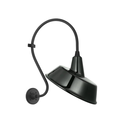 Academy Larrabee Barn Outdoor Wall Light in Matte Black/16-Inch Green Tilted Bowers Shade (21-Inch).