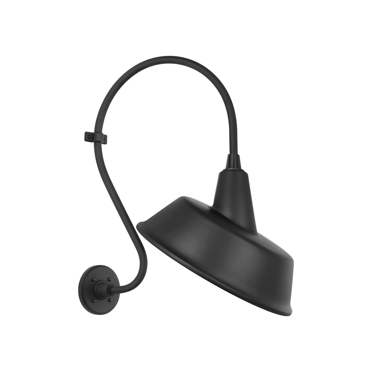 Academy Larrabee Barn Outdoor Wall Light in Matte Black/16-Inch Matte Black Tilted Bowers Shade (21-Inch).