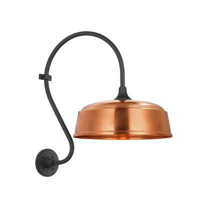 Academy Larrabee Barn Outdoor Wall Light in Matte Black/16-Inch Soft Copper Rockhouse Shade (21-Inch).
