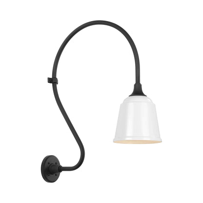 Academy Larrabee Barn Outdoor Wall Light in Matte Black/8-Inch White Rockhouse Shade (24-Inch).
