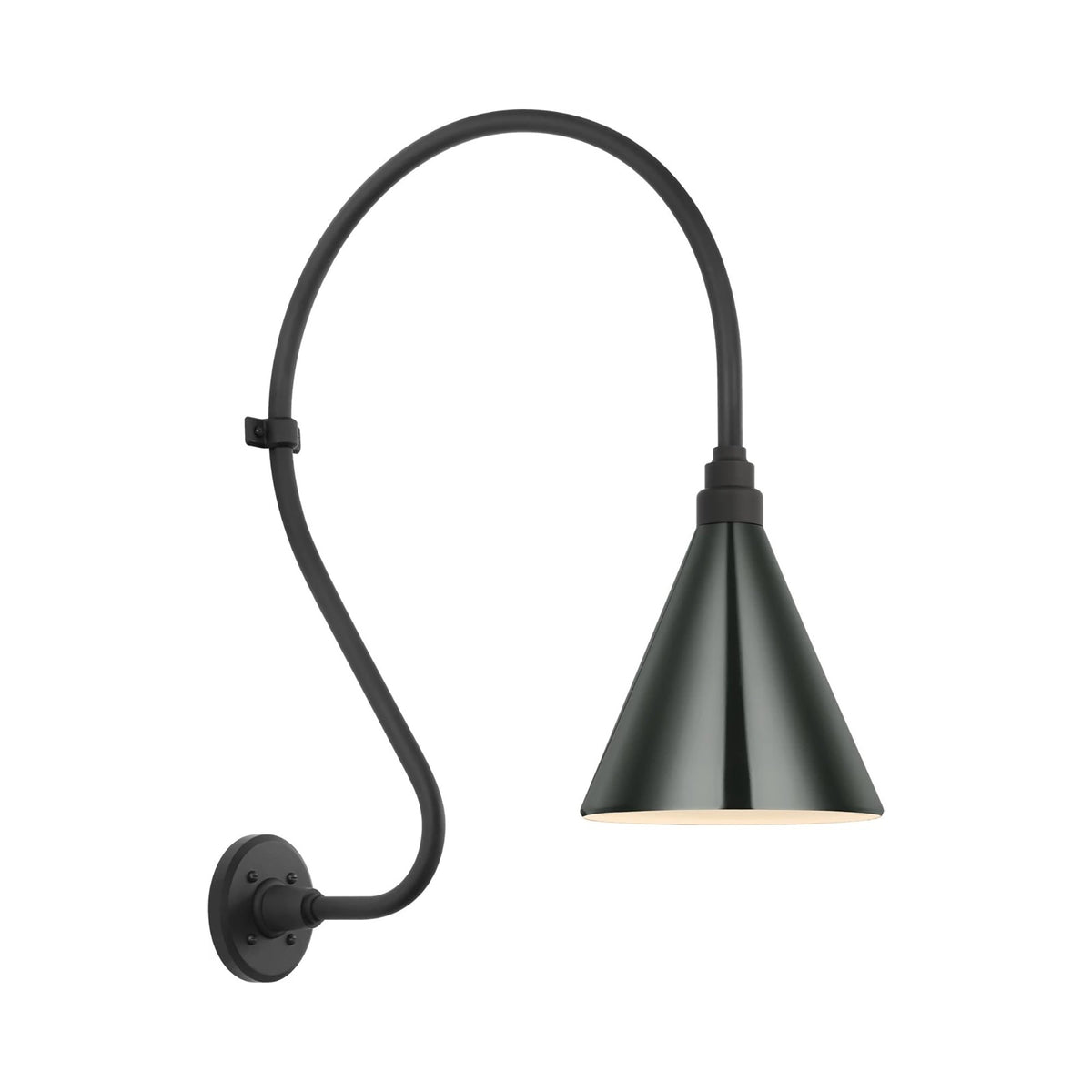 Academy Larrabee Barn Outdoor Wall Light in Matte Black/9-Inch Green Conical Savannah Shade (24-Inch).