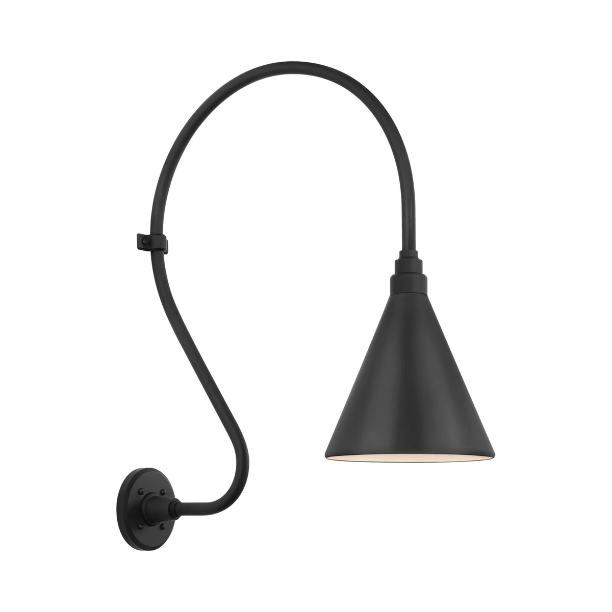 Academy Larrabee Barn Outdoor Wall Light in Matte Black/9-Inch Matte Black Conical Savannah Shade (24-Inch).