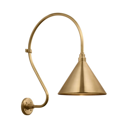 Academy Larrabee Barn Outdoor Wall Light in Hand-Rubbed Antique Brass/12.5-Inch Hand-Rubbed Antique Brass Conical Savannah Shade (24-Inch).