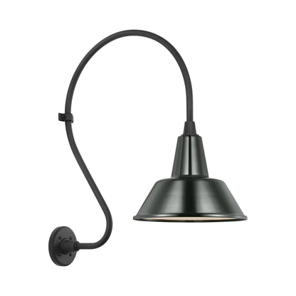 Academy Larrabee Barn Outdoor Wall Light in Matte Black/12.5-Inch Green Bowers Shade (24-Inch).