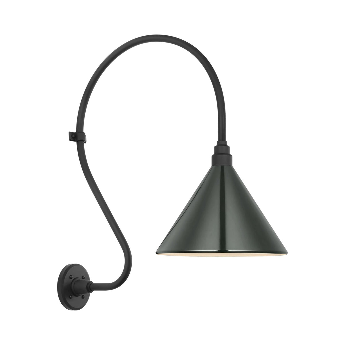 Academy Larrabee Barn Outdoor Wall Light in Matte Black/12.5-Inch Green Conical Savannah Shade (24-Inch).