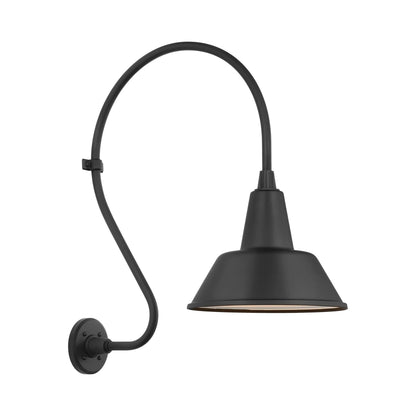 Academy Larrabee Barn Outdoor Wall Light in Matte Black/12.5-Inch Matte Black Bowers Shade (24-Inch).