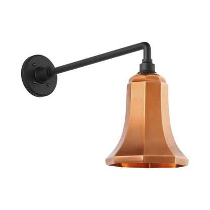 Academy Mack Barn Outdoor Wall Light in Matte Black (7.5-Inch Soft Copper Savannah Shade).