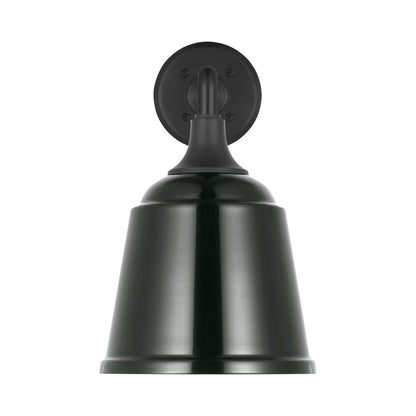 Academy Mack Barn Outdoor Wall Light in Matte Black (8-Inch Green Rockhouse Shade).