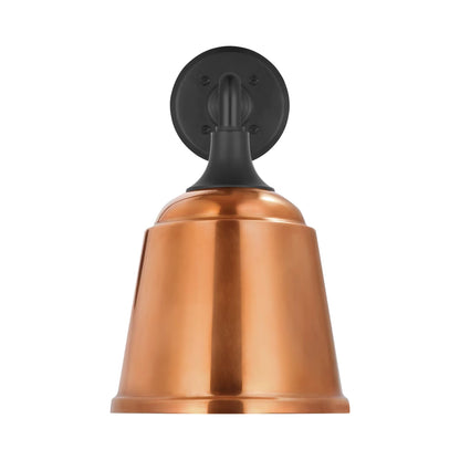 Academy Mack Barn Outdoor Wall Light in Matte Black (8-Inch Soft Copper Rockhouse Shade).