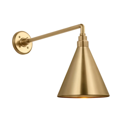 Academy Mack Barn Outdoor Wall Light in Hand-Rubbed Antique Brass (9-Inch Hand-Rubbed Antique Brass Conical Savannah Shade).